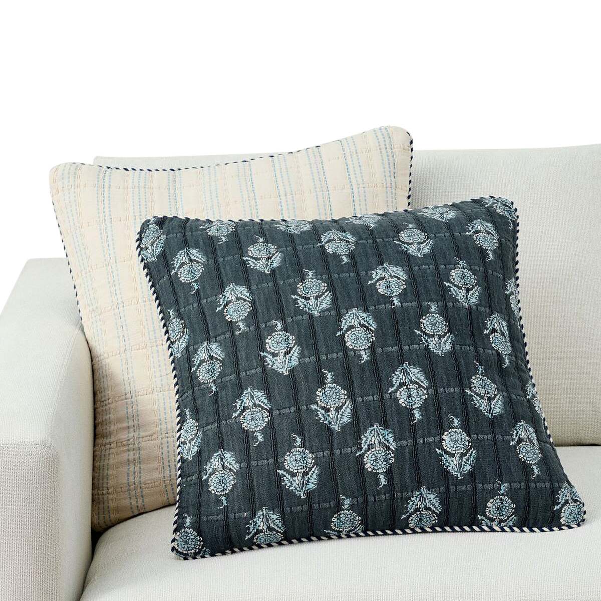 Pottery Barn Ayla Printed Jacquard Cushion Cover 51cm Blue Multi